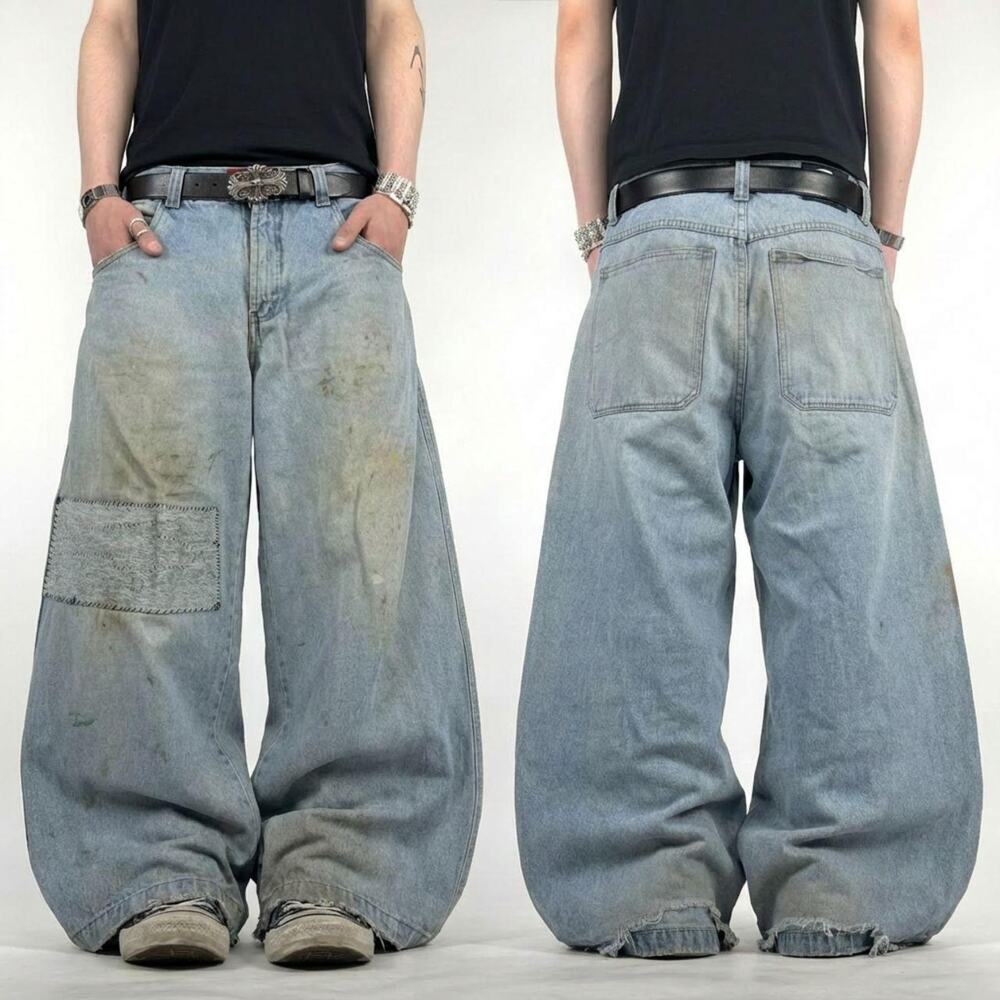 Vintage y2k faded embroidered grunge skater baggy wide leg rare jeans